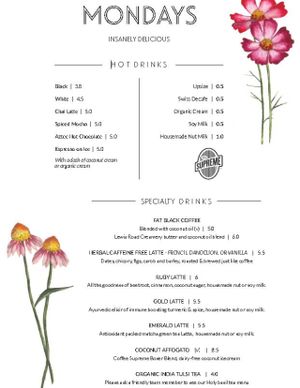 menu p4 at Mondays in Auckland