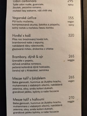 Menu at Informace in Prague