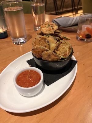 Zucchini chips (omit side aioli sauce)  at Vidrio in Raleigh