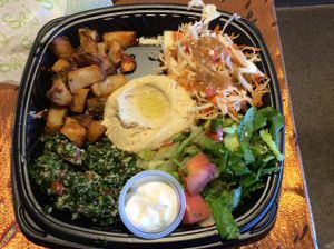 This is what I (Fran Rew) picked for my high nutrition choices.  I never expected that it was going to taste so fresh and good!!  It was healing and energizing!! at Saj Mediterranean Grill in Aurora