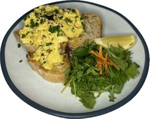 Tofu Scrambled on Persian bread at Kin Cafe Vegetarian in London