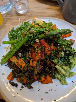 Sweet potato and kale hash at Kin Cafe Vegetarian in London