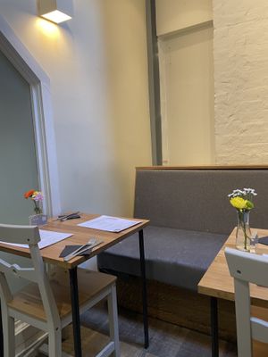 The cafe, really nicely decorated   at Kin Cafe Vegetarian in London