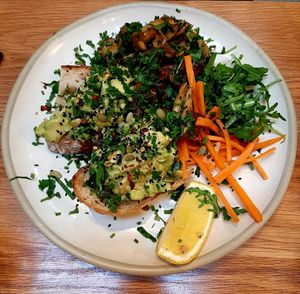 On Toast with Avocado and mushrooms at Kin Cafe Vegetarian in London