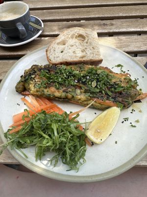Vegan omelette. The bread was delicious! Didn’t love the vegan cheese    at Kin Cafe Vegetarian in London