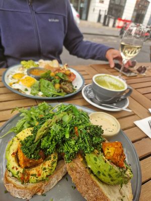 Began KIN benedict breakfast and Veggie KIn breakfast at Kin Cafe Vegetarian in London