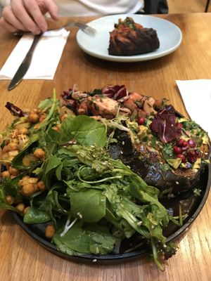 mix of delicious salads (the aubergines were excellent)🫶  at Kin Cafe Vegetarian in London