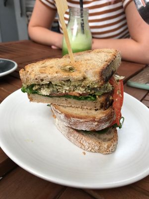vegan tofu scramble pesto toasti at Kin Cafe Vegetarian in London