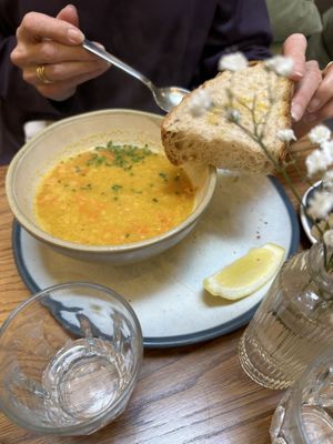 Lentil soup   at Kin Cafe Vegetarian in London