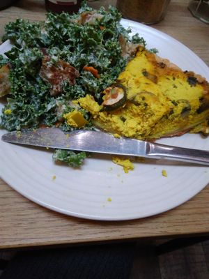vegan tofu quiche and kale salad at Kin Cafe Vegetarian in London