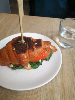 Tofu scramble toasted croissant at Kin Cafe Vegetarian in London