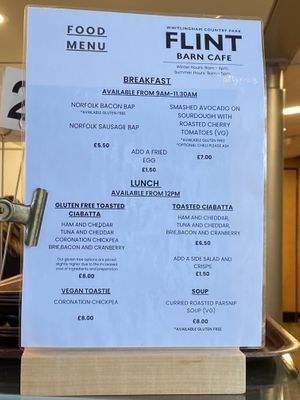 Toastie and soup options  at Flint Barn Cafe in Norwich