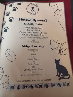 Menu at Whiskers & Cream Cat Cafe London in London