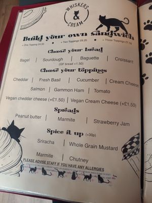 Menu at Whiskers & Cream Cat Cafe London in London