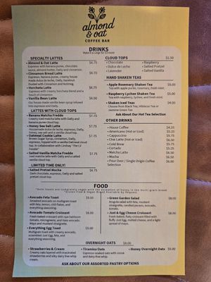 Menu at Almond & Oat Coffee Bar - South Jones in Las Vegas
