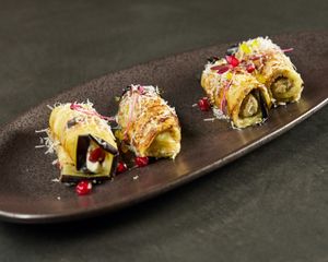 Aubergine roulette (vegetarian, can be vegan) at Askili Orchard in New York City
