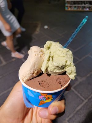 Chocolate, hazelnut, pistacchio at La Gelateria in Taormina