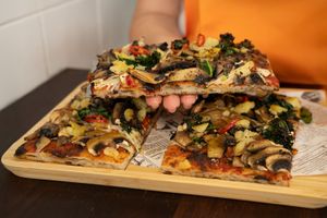 Vegan Mushroom
Champignon, portobello & enoki mushrooms, kale, mild chili, roasted sweet potatoes, tomato sauce at Ta Ta Ta Pizza in Bondi Junction