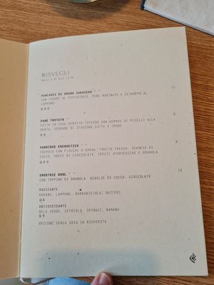 Breakfast menu at La Cucina di Kalan in Monza