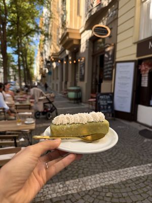 Vegan matcha dessert  at Múza Café in Prague