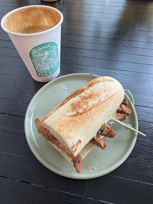 Chikn ranch and pistachio latte (couldn’t wait to take a pic haha)  at The Grind by VEGAIN in Vancouver