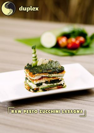 Raw Zucchini, Cashew Cheese and Tomato coulis Lasagna at Duplex in Phnom Penh