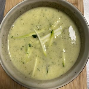 Zucchini & coconut Soup at Tide & Track Village Cafe in Porirua