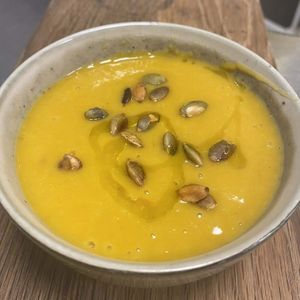 Pumpkin & White Bean Soup at Tide & Track Village Cafe in Porirua