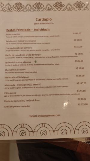 Menu at Casa Maron Bistrô in Salvador