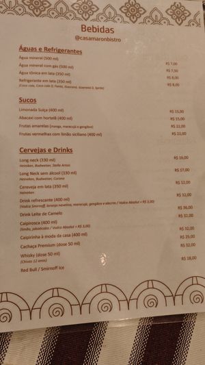 Menu at Casa Maron Bistrô in Salvador