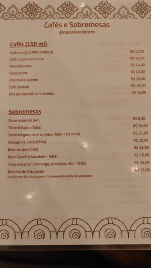 Menu at Casa Maron Bistrô in Salvador