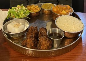 Vegan thali with  aloo govi as an entree (papadum not pictured)  at Namaste Shangri-la in Anchorage