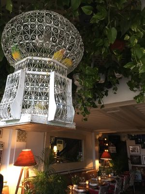 Live birds in cages as decor at Le Salama in Marrakech