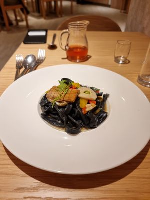 Mushroom charcoal noodles  at Sufood 舒果 in Central Singapore