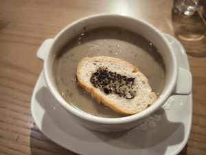 Cream of Black Truffle Soup with Wild Mushroom at Sufood 舒果 in Central Singapore