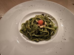 Wild Mushroom Spaghetti with Pesto Sauce (request for no onion/garlic) at Sufood 舒果 in Central Singapore