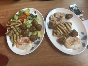 Falafel, Salad, Hummus, Baba Ganoush, and Pita.  at Heart of Jerusalem Cafe in Manitou Springs