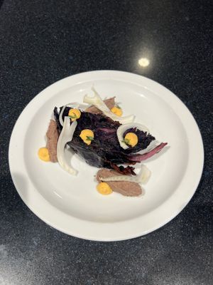 roasted red cabbage, bean pate, pickled fennel  at De Pit in Utrecht