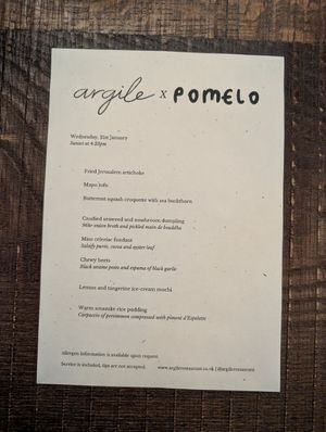 Menu at Argile in Edinburgh