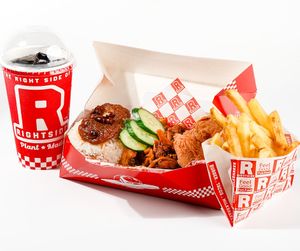 Nasi lemak rendang set consisting of nasi lemak rendang, fries and a soft drink at Rightside Fast Food @ Kota Damansara in Selangor