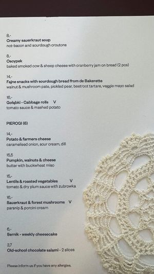 Menu at Fajne Bistro in Rotterdam