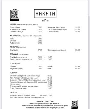 Menu  at Hakata Ramen + Bar in London