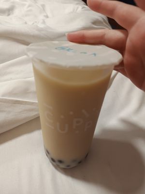 Green tea, oat milk, tapioca boba, no sugar, less ice at CUPP Bubble Tea - Brighton in Brighton