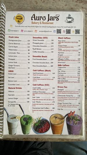 Menu  at Auro Jars Bakery & Restaurant  in Kuilapalayam