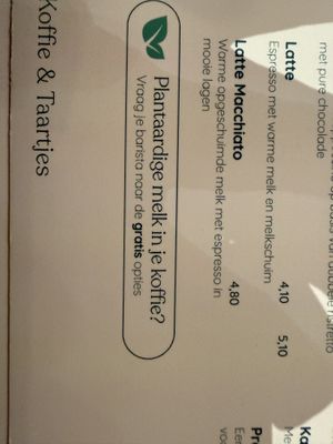 Vegetable milk available   at Barista Cafe in Zuid-holland