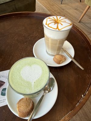 Matcha and pumpkin latte  at Barista Cafe in Zuid-holland