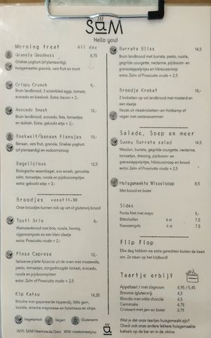 Menukaart (juli 2026) at SAM in Heemstede