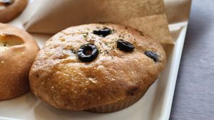 Olive ant tomato focaccia, my least favorite, lacks more tomato at MERCY Vegan Bakery in Kyoto