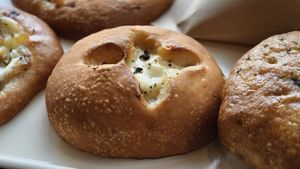 Potato bread with yuzu mayonaise, really good at MERCY Vegan Bakery in Kyoto