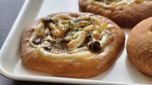 Mushroom "mini pizza", really good at MERCY Vegan Bakery in Kyoto